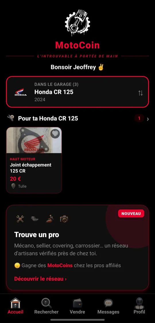 Écran d’accueil de l’application MotoCoin